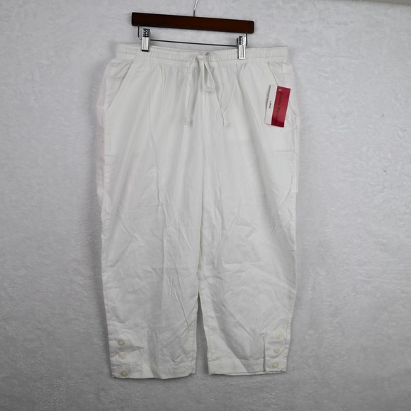 Cathy Daniels Pants - Cathy Daniels Capris Womens Large White Elastic Waist Drawstring Cotton NWT